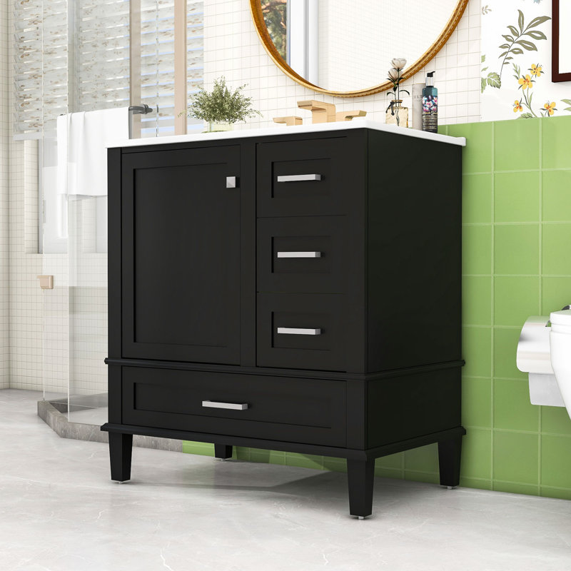 Ensemble de meuble-lavabo simple autoportant contemporain avec rangement Dun Dunhamburgh, Noir