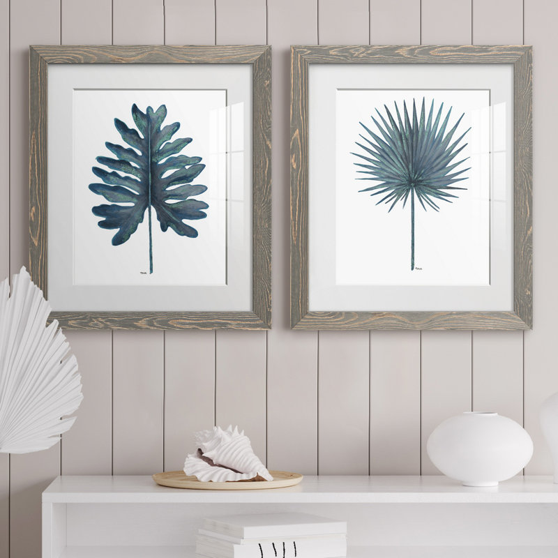 «Blue Oasis I», ensemble de 2 reproductions d'art, H 24 po x l 36 po x P 1,5 po, Cadre en papier gris, Blanc