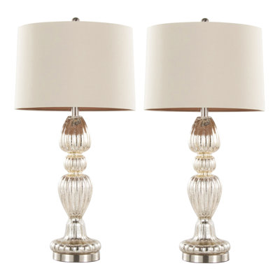 Lampe de table 30 po en verre mercurisé, nickel brossé et lin naturel - ensemble de 2