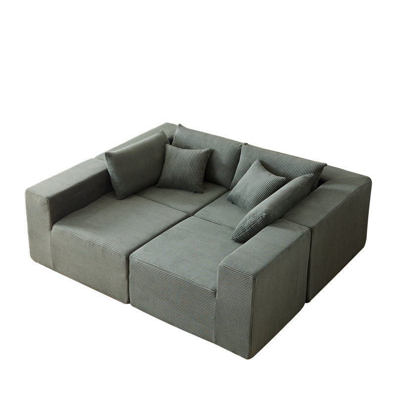 Riaan Modular Boneless Sectional Sofa, Green Corduroy