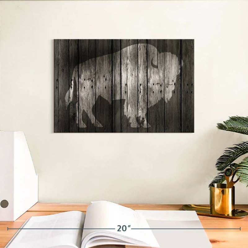 Brampt Bison On Wood, 8" H x 12" W