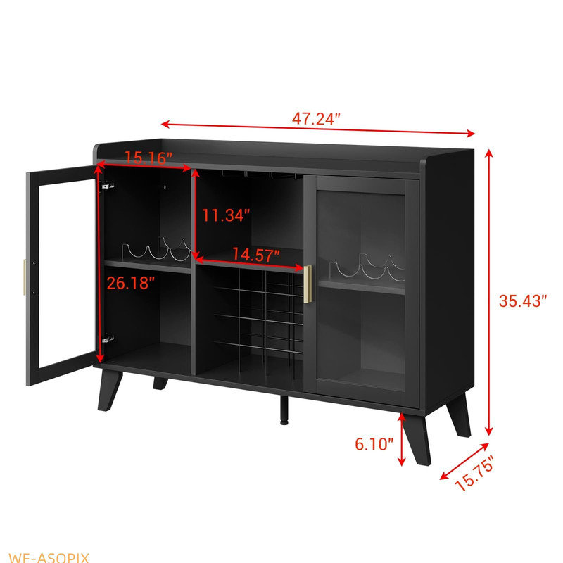 Bar à vin 47 po avec éclairage à DEL - Rangement autoportant pour la cuisine ou le salon