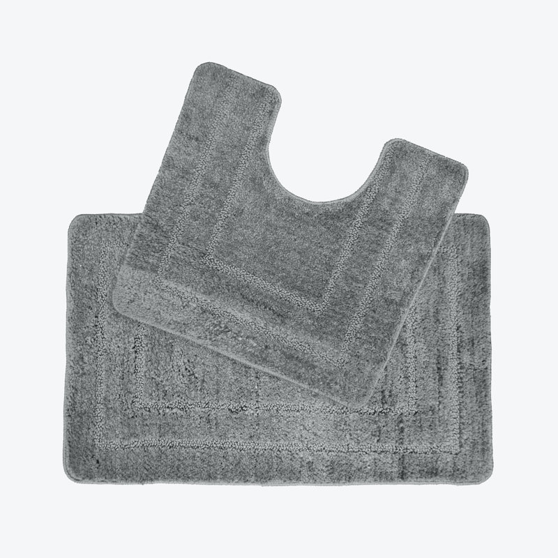 Josie 2 Piece Bath Mat and Pedestal Mat Set, Grey