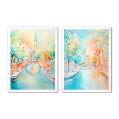 «Amsterdam by the Summer I - Cityscapes Wall Art Decor», impression d'art mural urbain 2 pièces