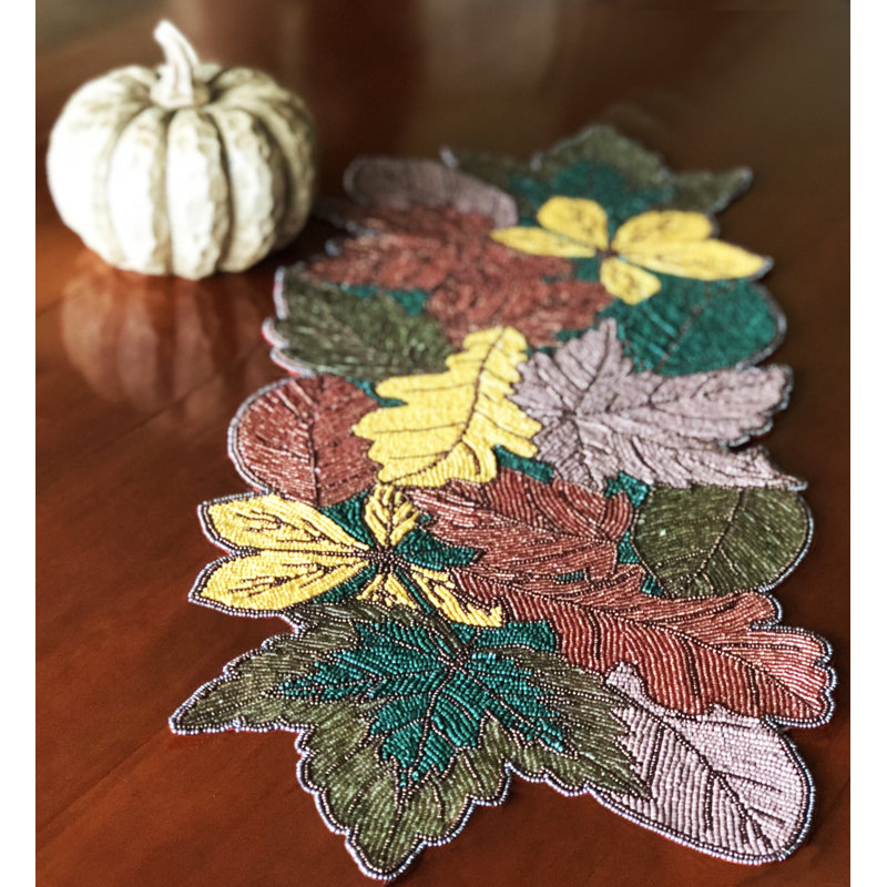 Isham Autumn Leaves Beaded Table Runner