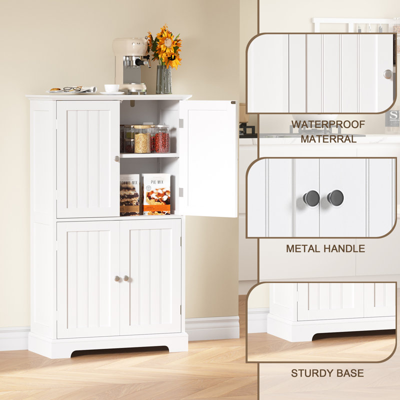 43.3"H Bathroom Storage Cabinet with 4 Doors, White