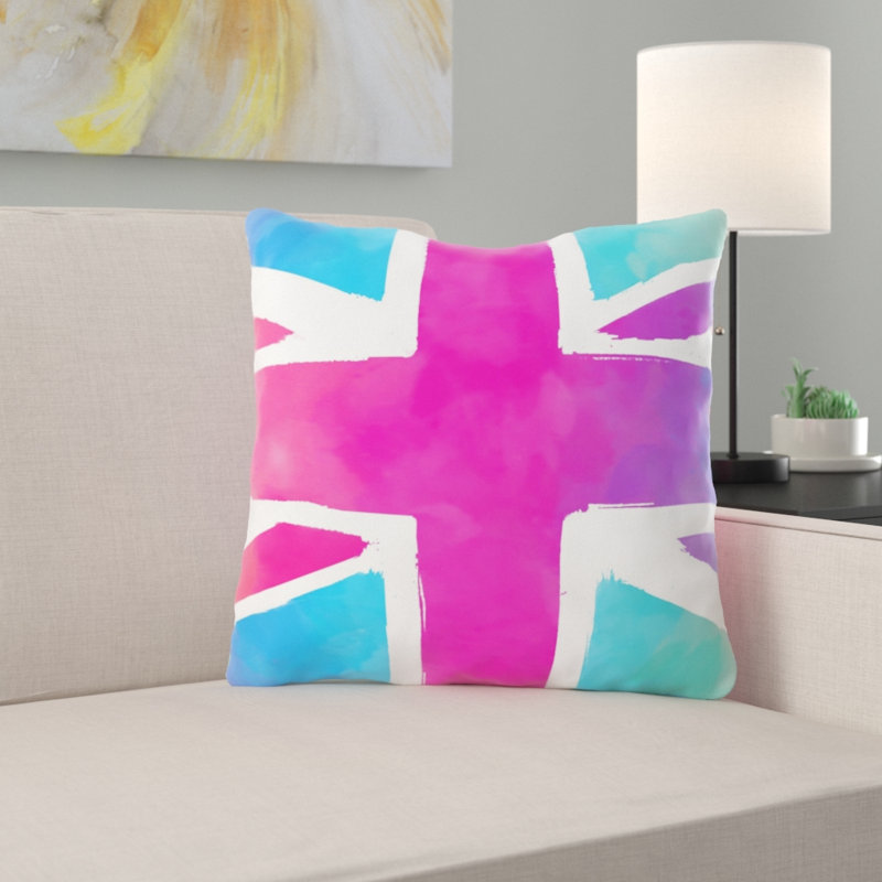 Coussin décoratif union jack Wadena, Rose / Blanc, Microsuède, Intérieur