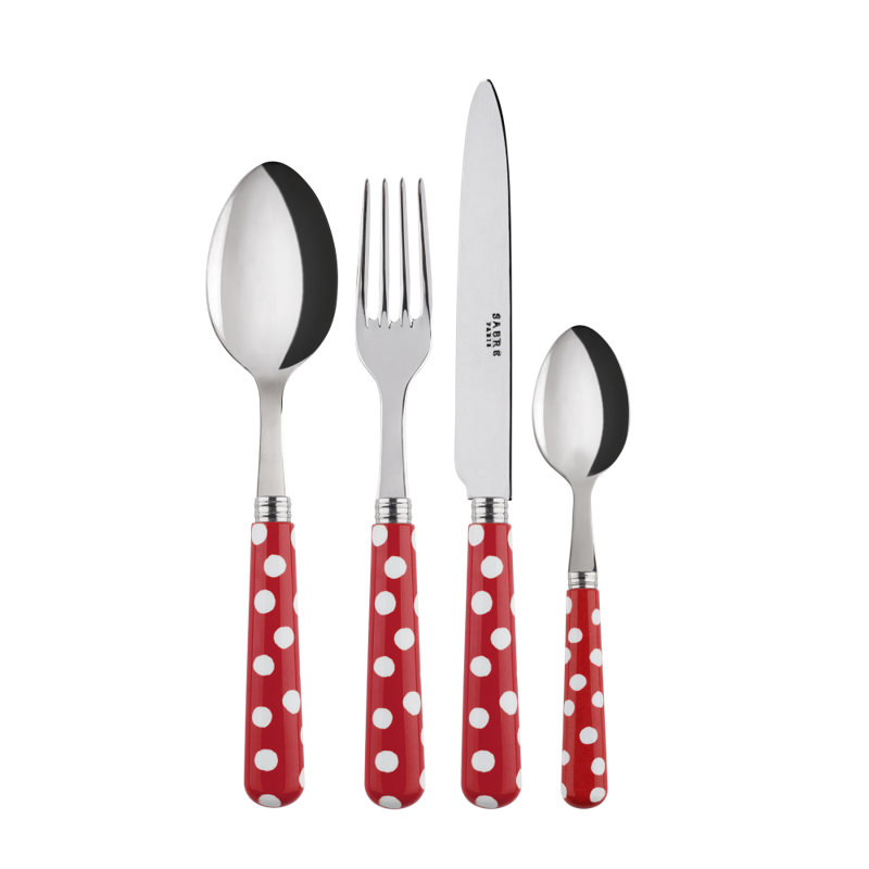Sabre Paris - 24 Pieces Cutlery Set White Dots, Red