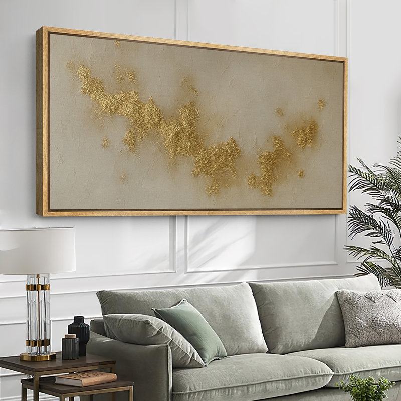Grande impression sur toile encadrée - reproduction abstraite neutre pour décoration murale minimaliste moderne, Naturel