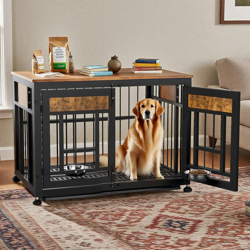 42'' Wood Furniture Style Dog Crate, 29.6" H x 42.9" W x 28.3" D, Black