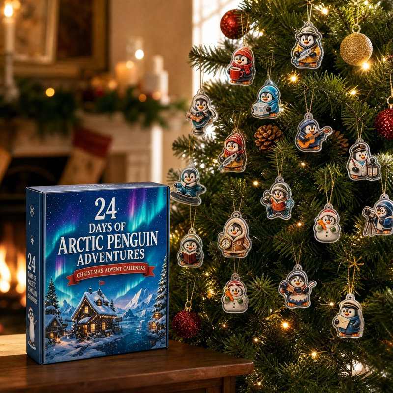 Calendrier de l'Avent 2026 : 24 jours d'aventures de pingouins, avec des jouets pingouins surprises, cadeau de Noël pour enfants et adultes.
