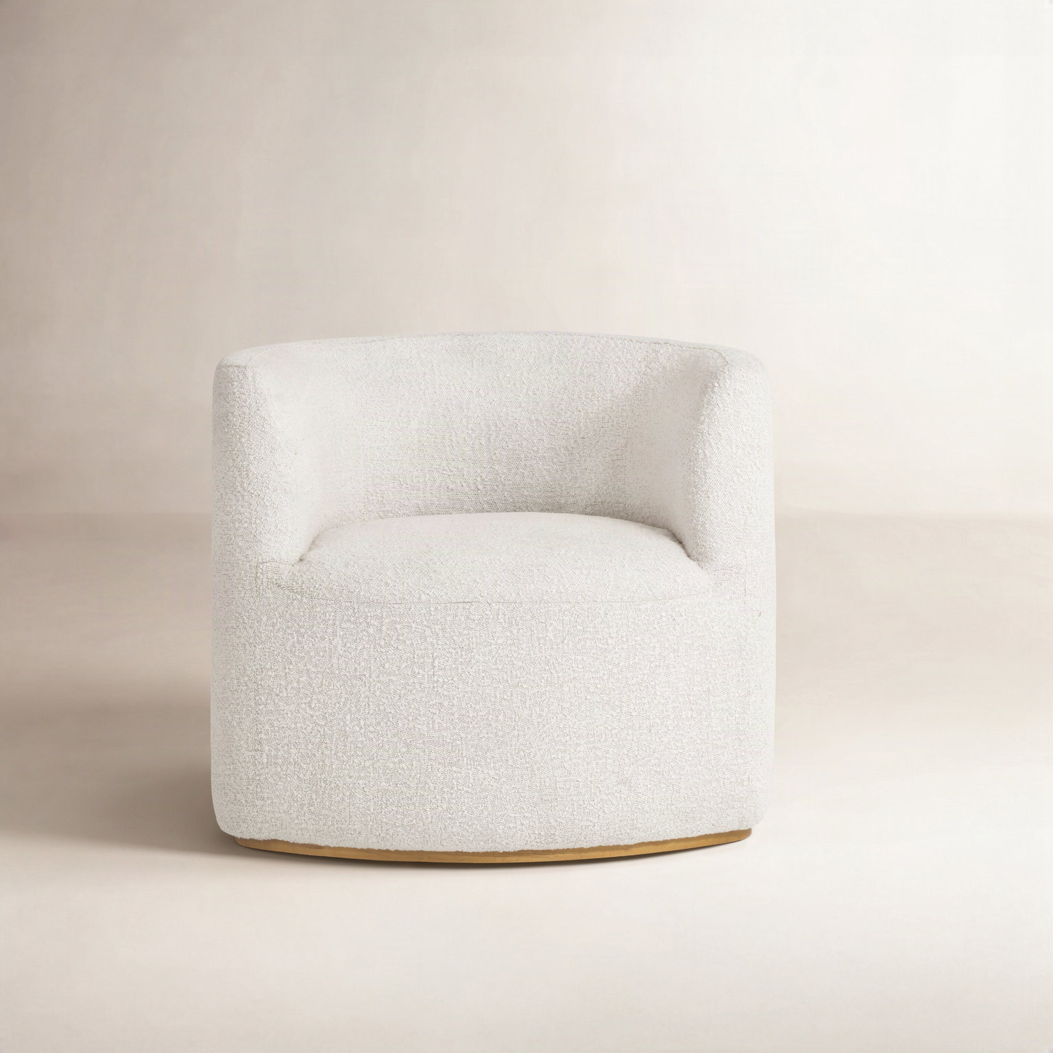 Brookport Swivel Barrel Chair, Ivory Boucle