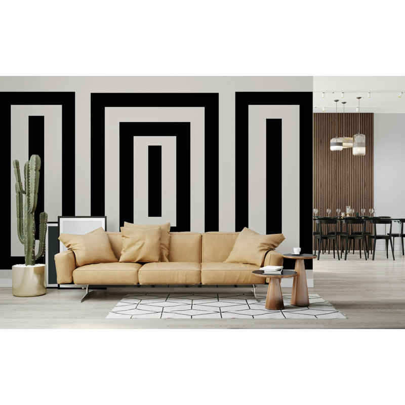 Papier peint géométrique noir et beige, L 3,08 po x l 56 po