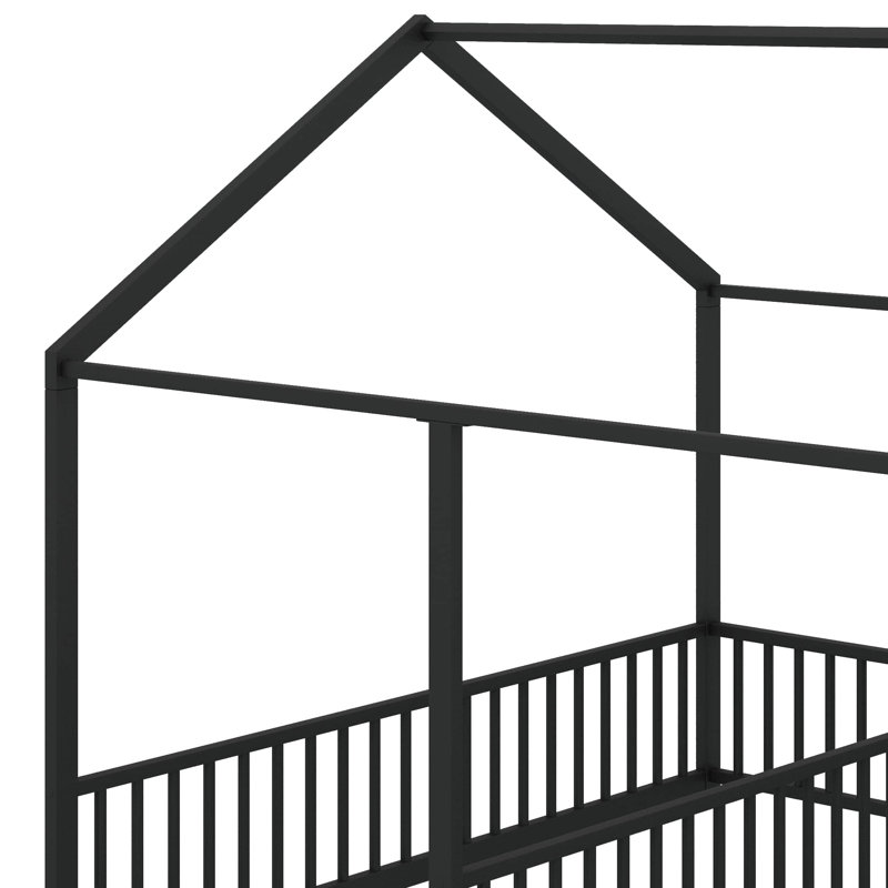 Metal Twin Size House Platform Beds, Black