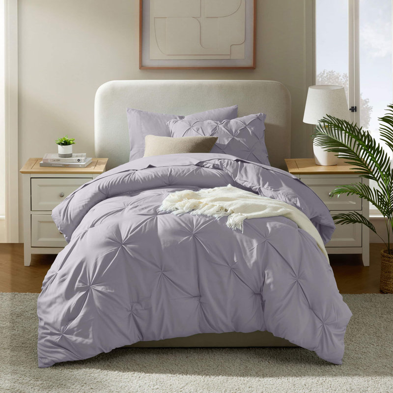 Ensemble d'édredon plissé avec draps Bed-in-a-Bag, Gris lavande, Édredon simple très long + 4 pièces supplément