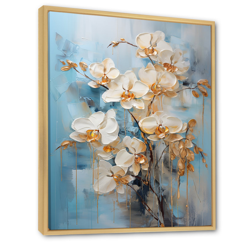 Orchidées beiges et dorées Simplicity VII, H 32 po x l 24 po x P 1 po, Cadre naturel flottant