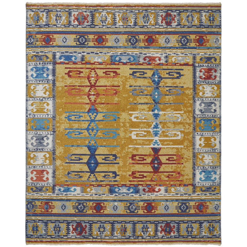 Tapis noué à la main en laine safran Zahara, Rectangle 4pi x 6 pi