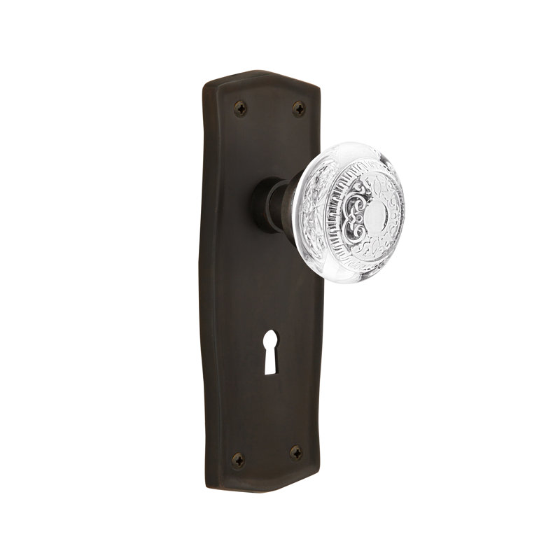 Prairie Plate with Decorative Keyhole and Crystal Egg & Dart Knob, Oil-Rubbed Bronze