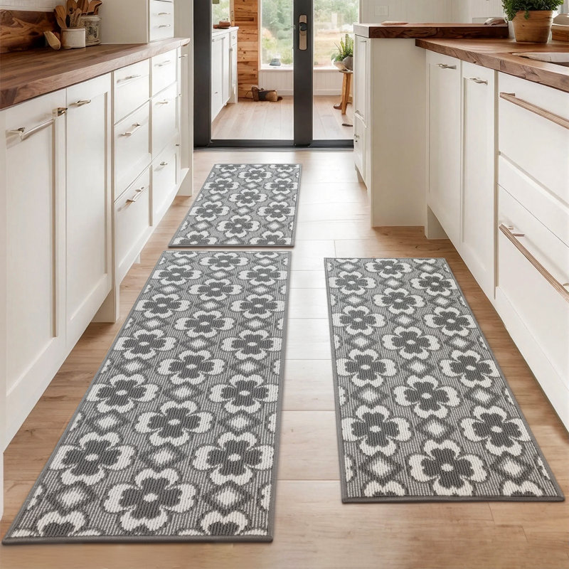 Tapis de cuisine antidérapants lavables à la machine (ensemble de 3), Gris