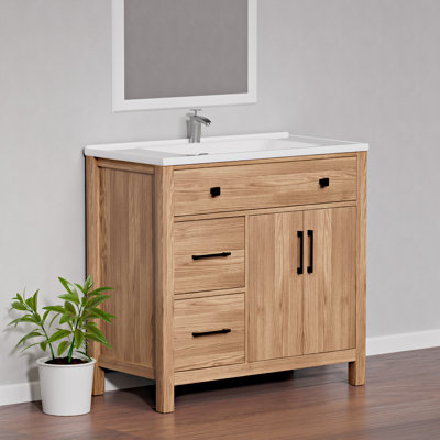 36" Freestanding Bathroom Vanity Cabinet, Modern Shaker Style Base with 5 Drawers & Soft-Close Doors, for 36-inch Sink Top, White