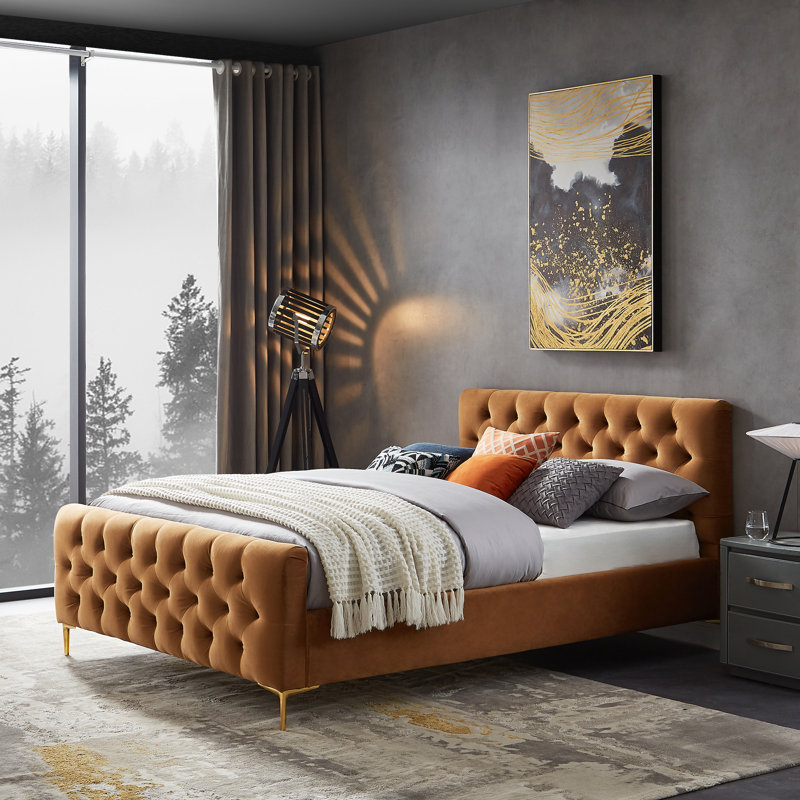 Vicennia Upholstered Platform Bed, Tan, Queen