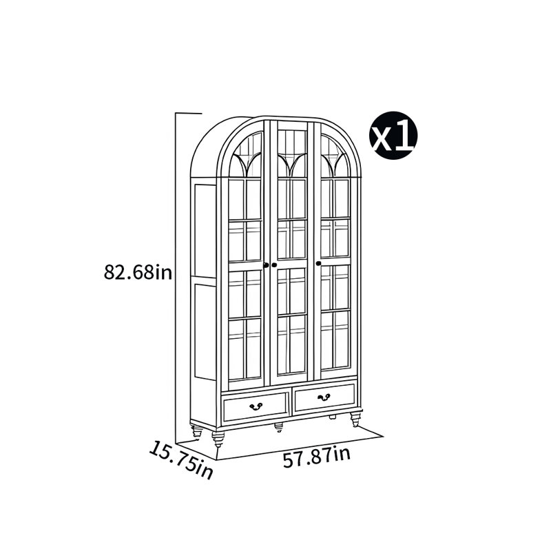 Bibliothèque arquée, (5 tablettes) H 82,68 po x l 57,87 po x P 15,75 po