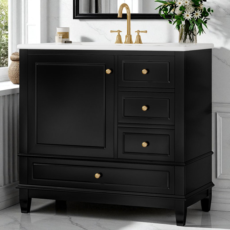 Ensemble de meuble-lavabo simple 36 po avec plateau en céramique, Noir