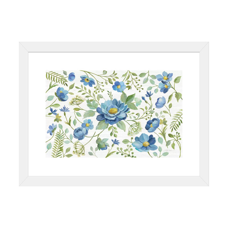 «Botanical Blue I» par Silvia Vassileva - impression d'art graphique, White Paper, Blanc, H 16 po x l 24 po x P 1 po
