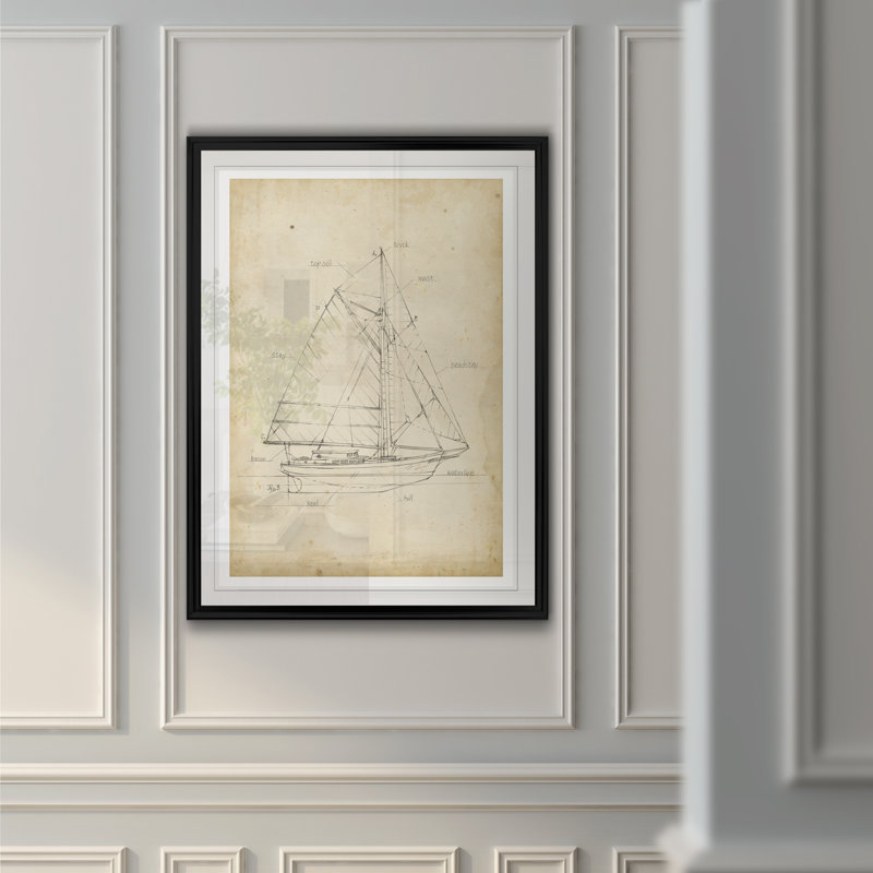 Plan de voilier III - reproduction sur toile, H 26,5 po x l 36,5 po x P 1,5 po, Noir