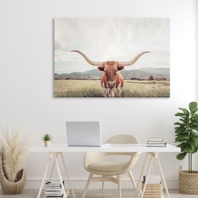 Longhorn Portrait Open Meadow Canvas, design by Sisi and Seb