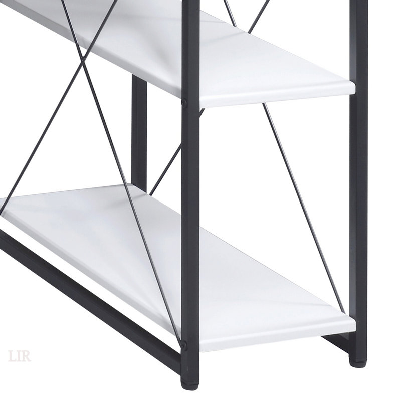 Bureau blanc et noir avec tablettes ouvertes et huche, beaucoup de rangement pour les espaces de travail modernes, Blanc