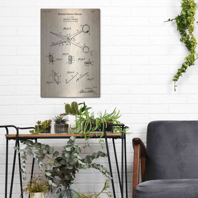 «Barber Shears Blueprint Brevet Parchment», art mural, H 16 po x l 12 po