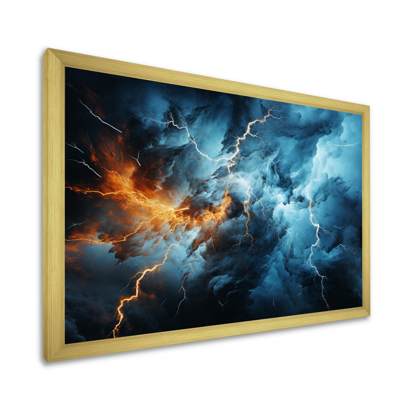 " Lightning Electric Symphony I ", 34" H x 44" W x 1.5" D, Gold Single Picture Framed