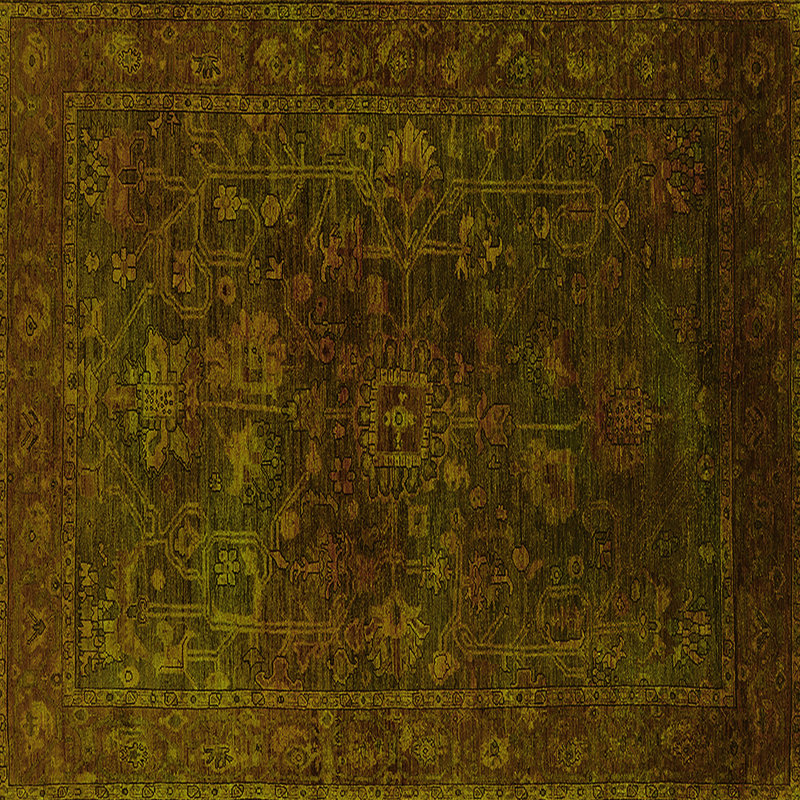 Tapis oriental vert en laine / polyester tissé à la machine Ertil, Carré 5 pi
