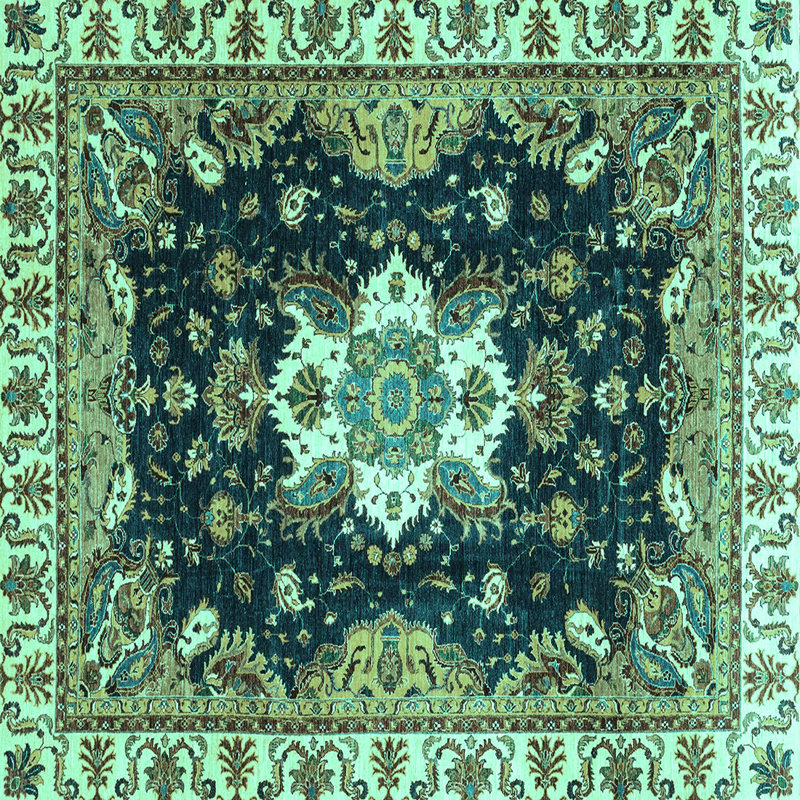 Tapis bleu marine / vert / brun Kallel, Carré 8 pi