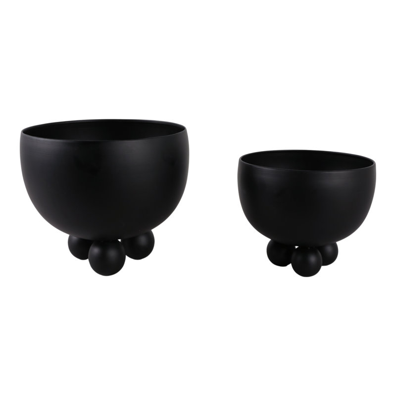 Planters Metal Modern Sleek Decorative Footed Bowl Design Stylish Contemporary Garden Accent Set Of 2, Black