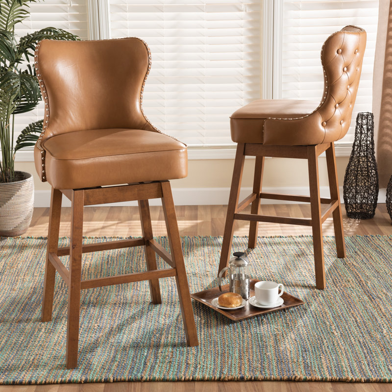 Upholstered Counter Stool with Solid Wood Frame