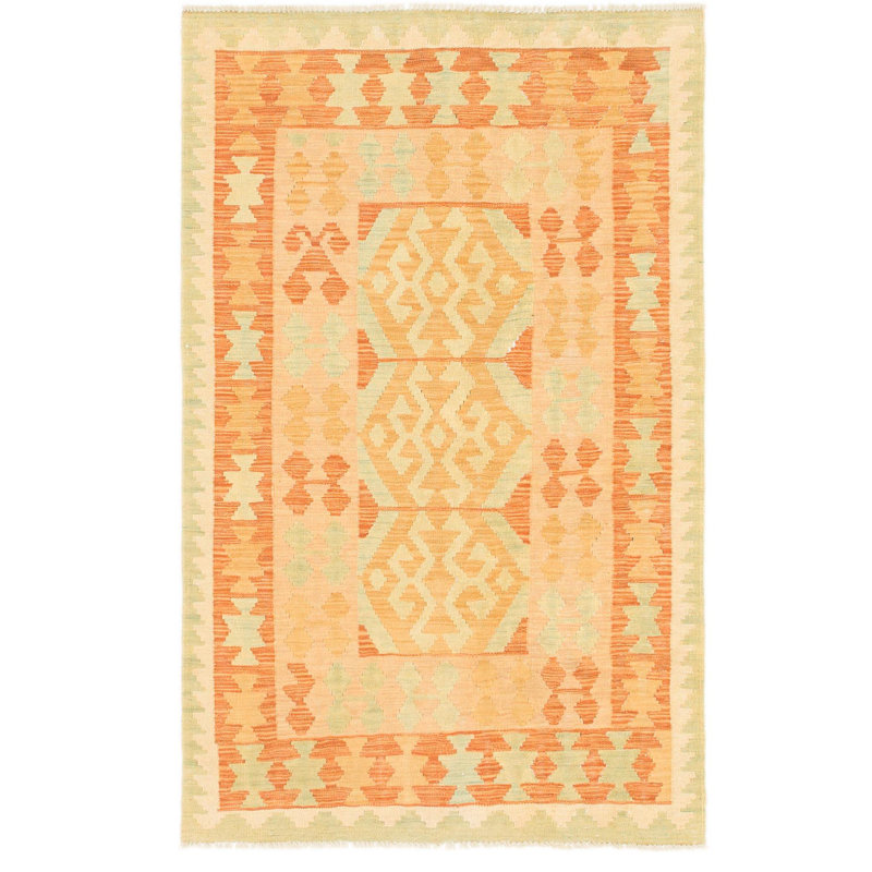 Tapis intérieur en laine rouge/orange/vert 3 pi 2 po x 5 pi 2 po one-of-kind à la main-noué la new age rouille Elland