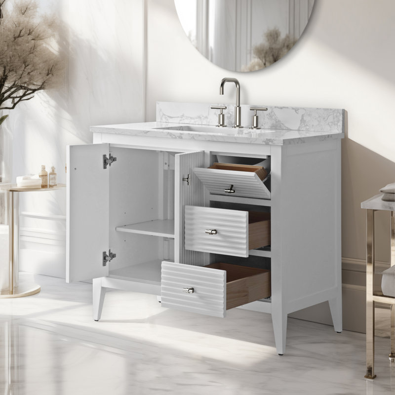 Ensemble de meuble-lavabo simple 36 po, Blanc linéaire, Nickel brossé