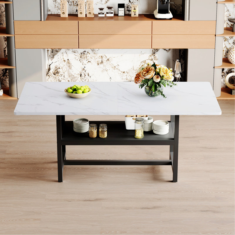 Dining Table with Storage Shelf, White