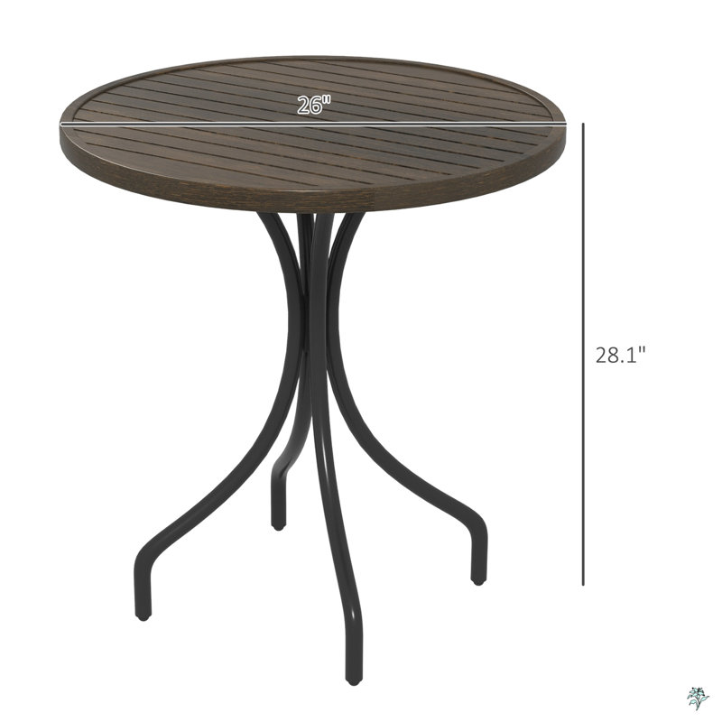 Outdoor Side Table, 26" Round Patio Table With Steel Frame And Slat Tabletop