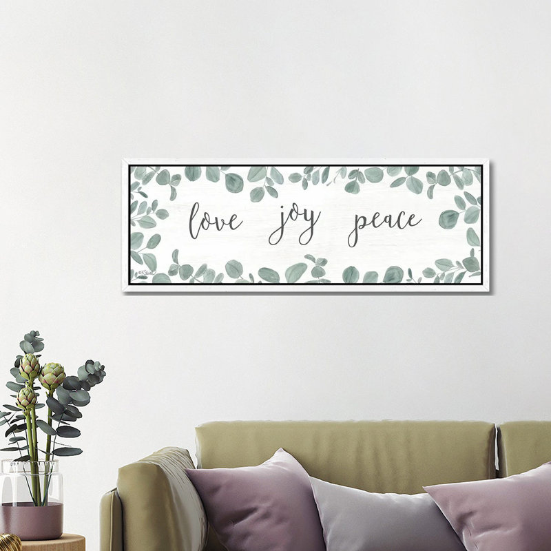 Love-Joy-Peace Eucalyptus by Kate Sherrill - Panoramic Print on Canvas, 121.92 cm H x 40.64 cm W, White Floater Frame