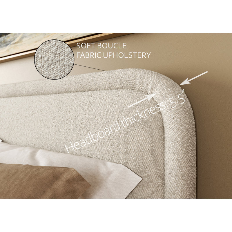 Performance Boucle Fabric Bed with Modern Thick & Smooth Headboard, Meliek