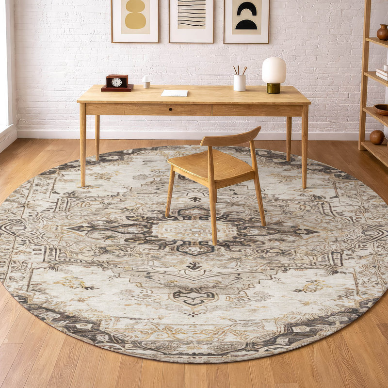 Machine Washable Indoor/Outdoor Chantille ACN2875 Global Rug, Beige, 8' Round