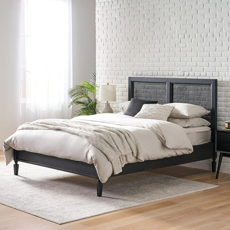 Queen Bed With Rattan Headboard