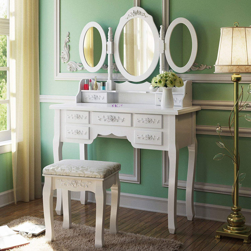 Dressing Table with Mirror, White