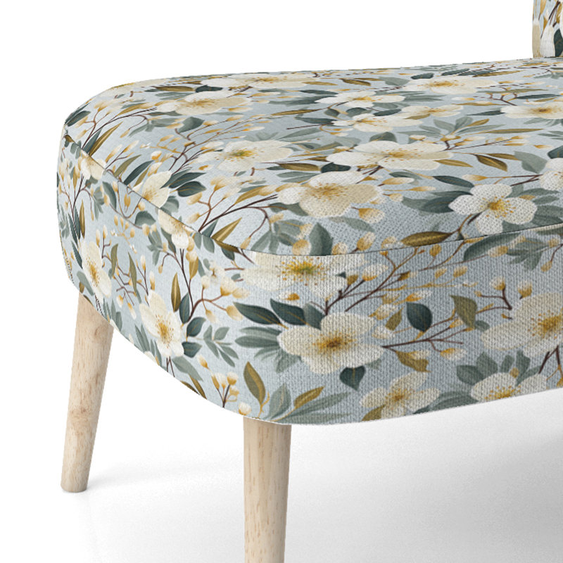 Chaise d'appoint blanche rembourrée en velours White Poppies Minimalist Floral Elegance