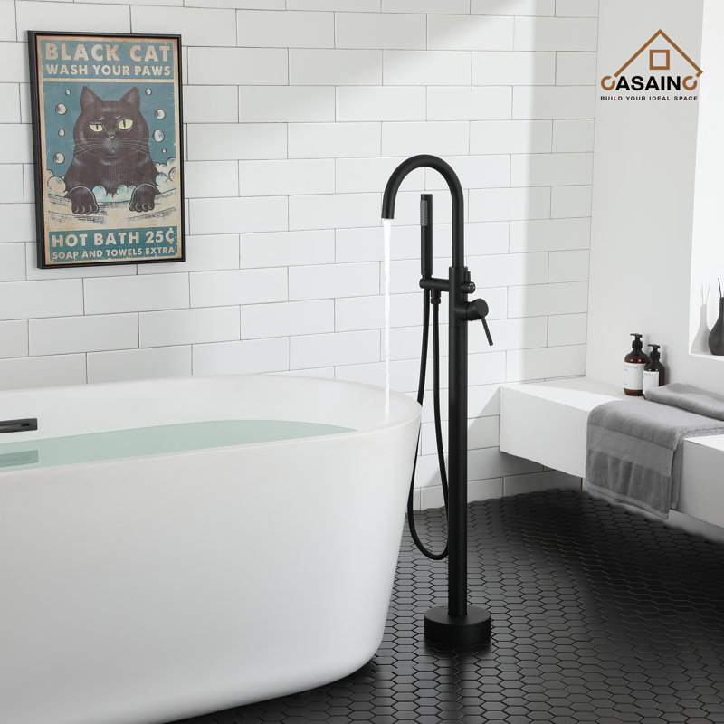 Robinet de douche à fixation au sol sur pied, Noir mat