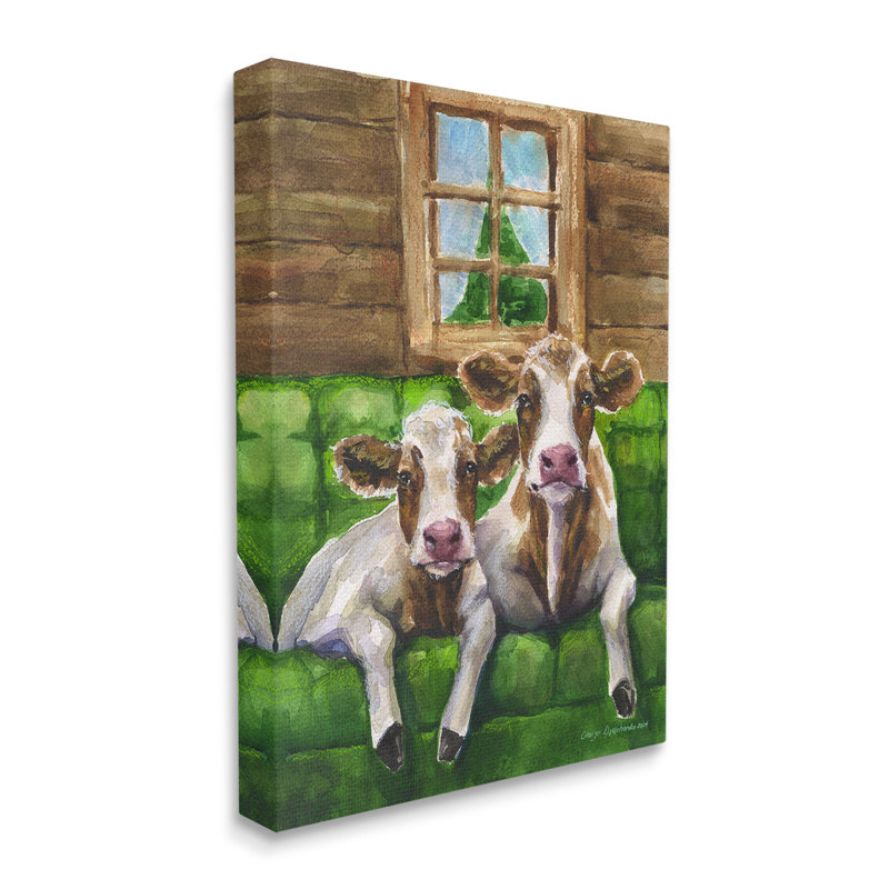 «Cows in Barn Cabin», art mural sur toile par GeorgeDyachenkoArt, H 48 po x l 36 po