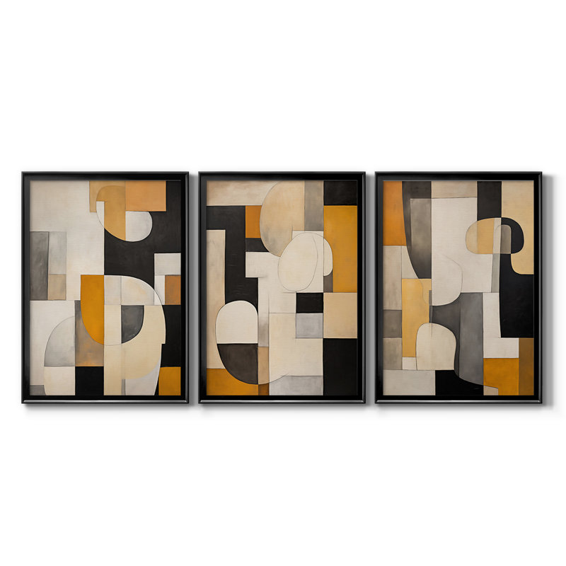 ABSTRACT Series DV - Toile tendue avec châssis sur mesure - 3 pièces, H 21 po x l 30 po, Noir